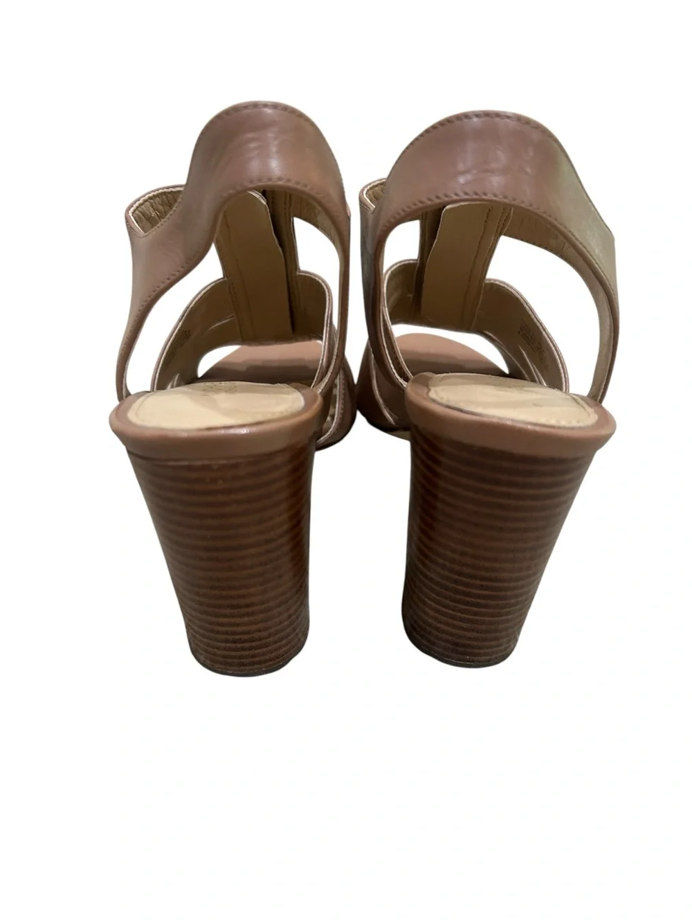 Michael Kors Damita Tan Strappy Block Heel Sandals Gold Zip size 6.5